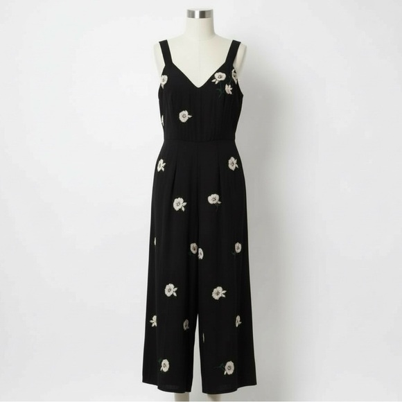 Wayward Fancies Pants - Wayward Fancies by eShakti Large Black Floral Embroidered Wide Leg Jumpsuit Boho